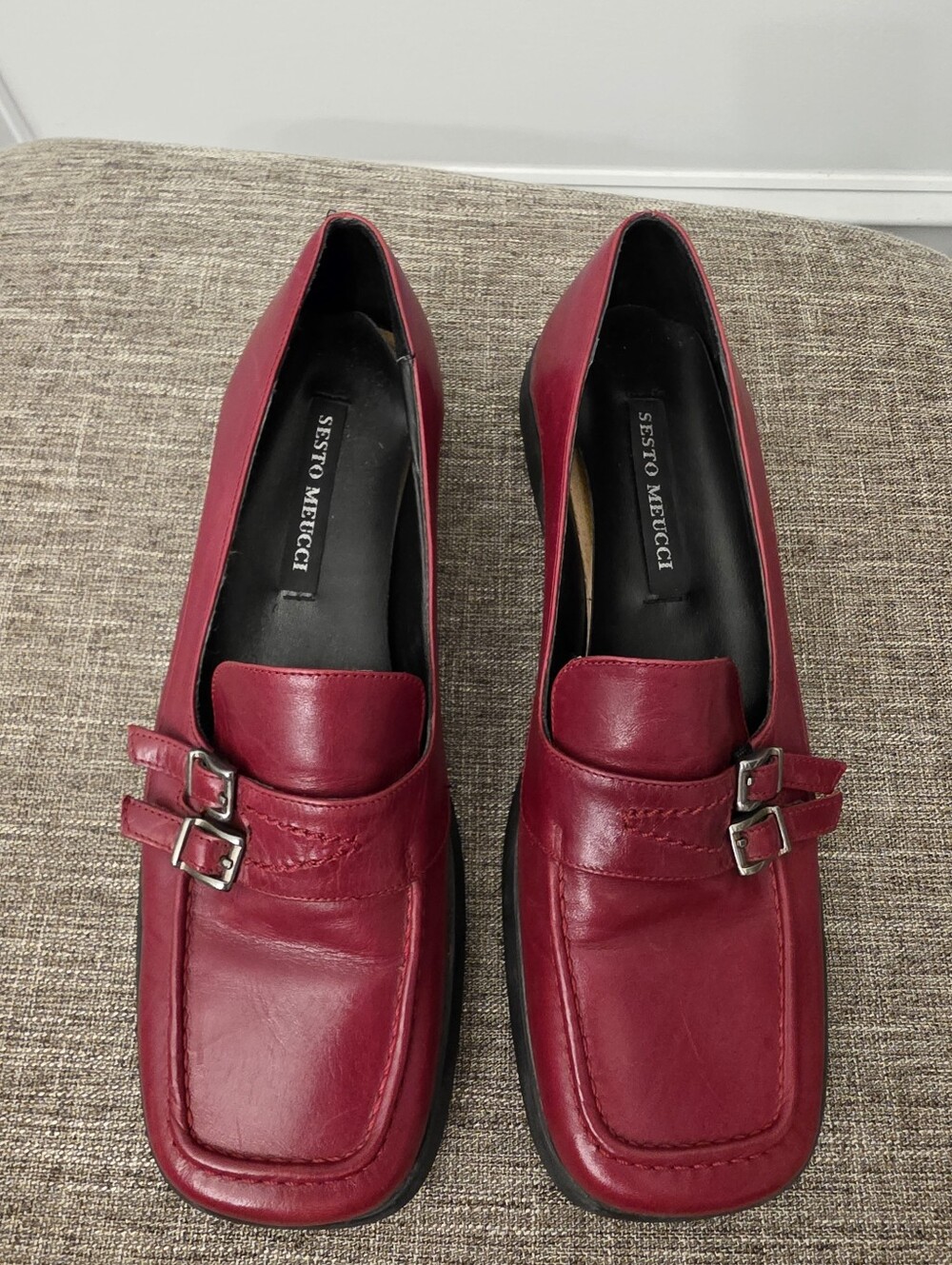 Sesto Meucci Square Toe Red Leather Slip On Loafers Size 6.5
